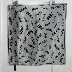 Vtg Y2K Echo black &‎ gray silk scarf with “1999” “2000” & “2001”